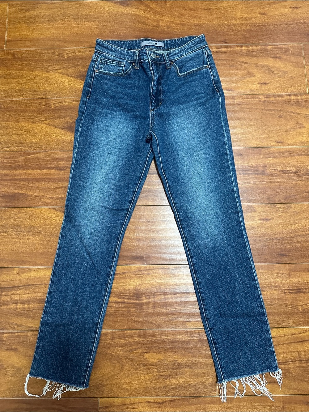 Joe's Jeans Straight-Leg Dark Blue Denim with Frayed Hem